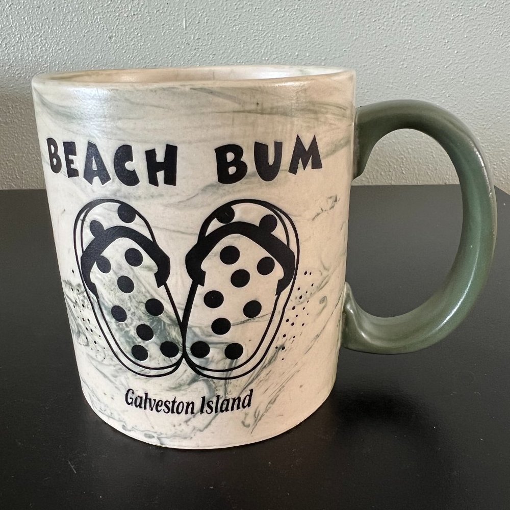 Galveston Island Texas Souvenir Beach Bum Stoneware  Coffee Mug Marbleized 12oz